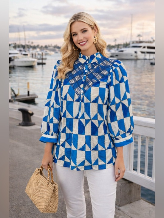 hope for flowers Tops - New Hope For Flowers Tracy Reese Blouse Size Large Color Blue White